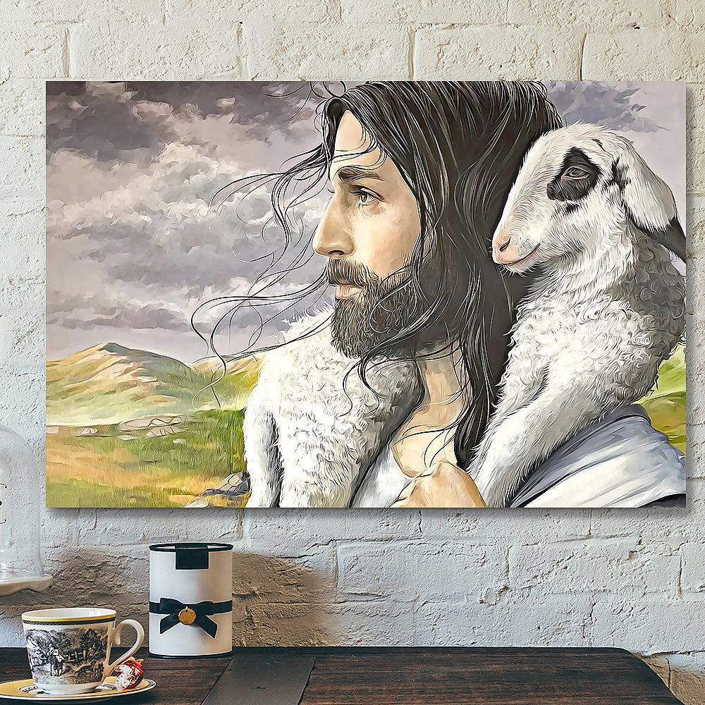 Jesus And Sheep – Jesus Canvas Painting – Jesus Poster – Jesus Canvas Wall Art – Christian Canvas Prints – Gift For Christian