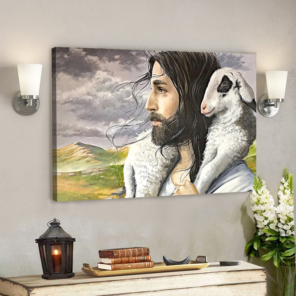 Jesus And Sheep – Jesus Canvas Painting – Jesus Poster – Jesus Canvas Wall Art – Christian Canvas Prints – Gift For Christian