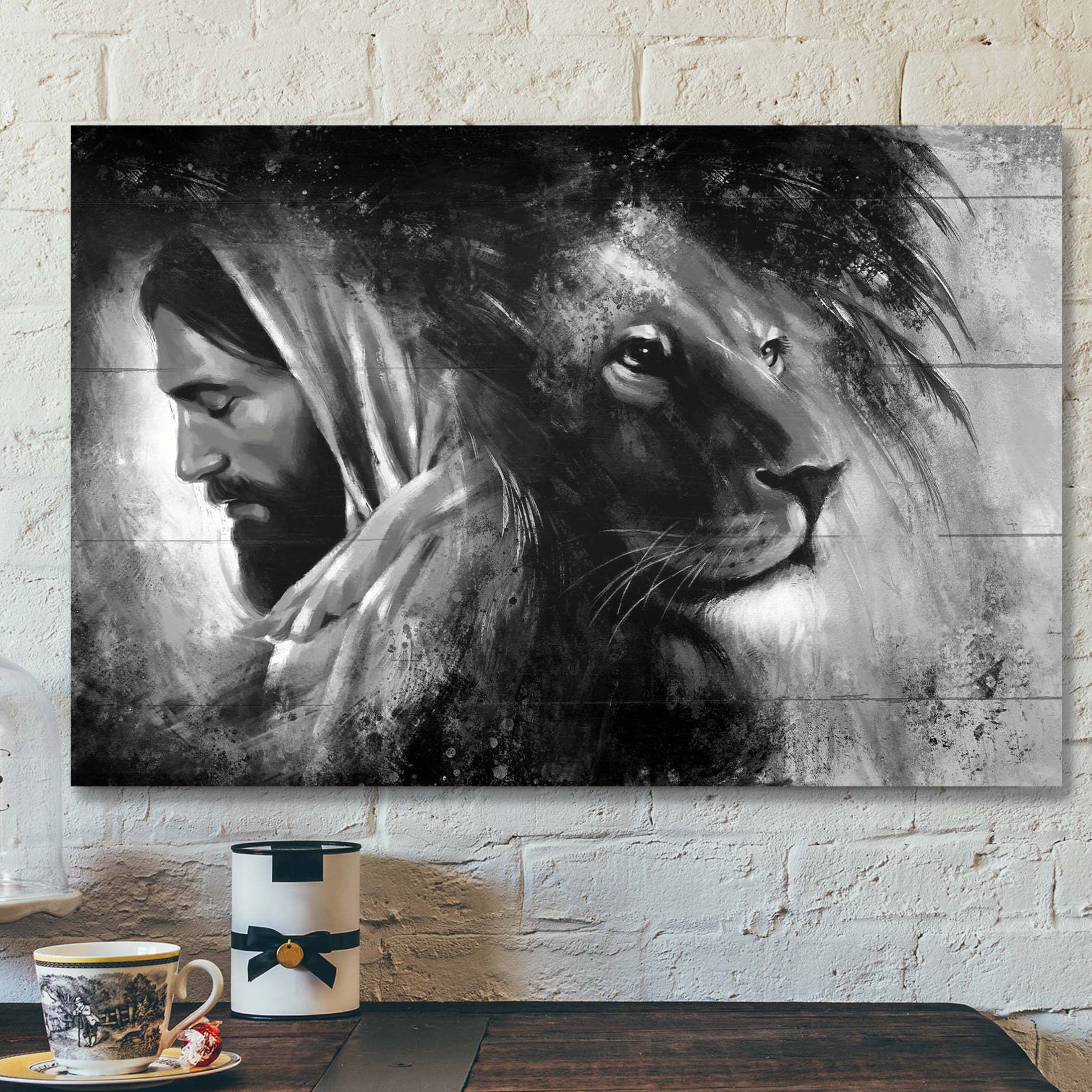 Jesus And The Awesome Lion Canvas Wall Art – Bible Verse Canvas – Scripture Canvas Wall Art