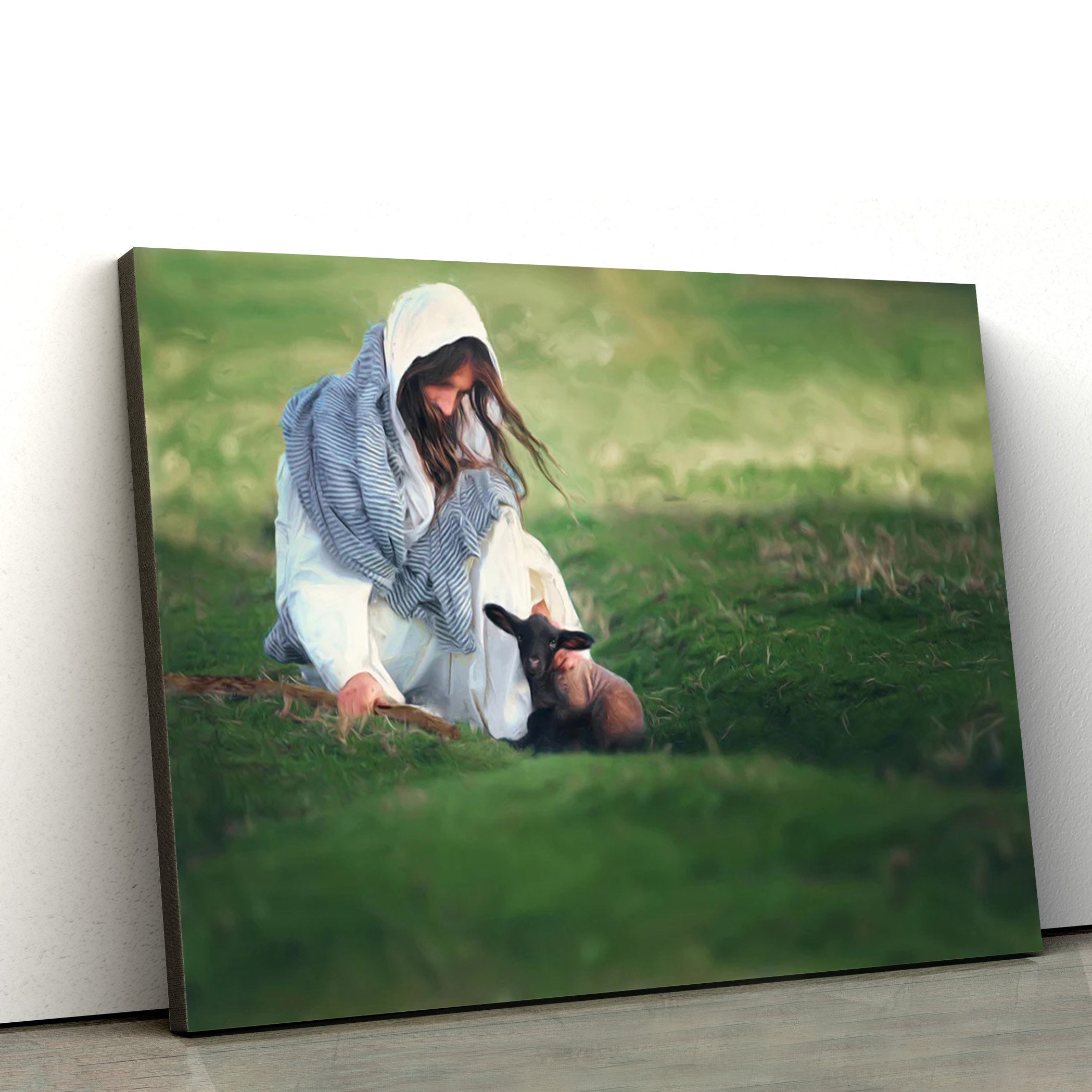 Jesus And The Black Sheep Canvas Art – Jesus Christ Pictures – Jesus Wall Art – Christian Wall Decor