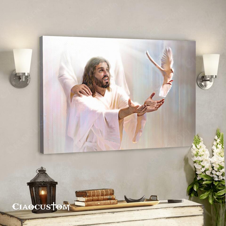 Jesus And The Dove – Jesus Poster – Jesus Canvas – Christian Gift – Jesus Canvas Painting