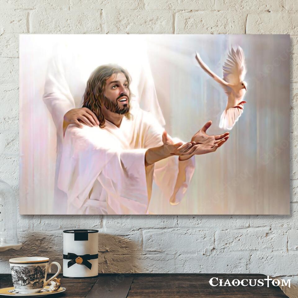 Jesus And The Dove – Jesus Poster – Jesus Canvas – Christian Gift – Jesus Canvas Painting