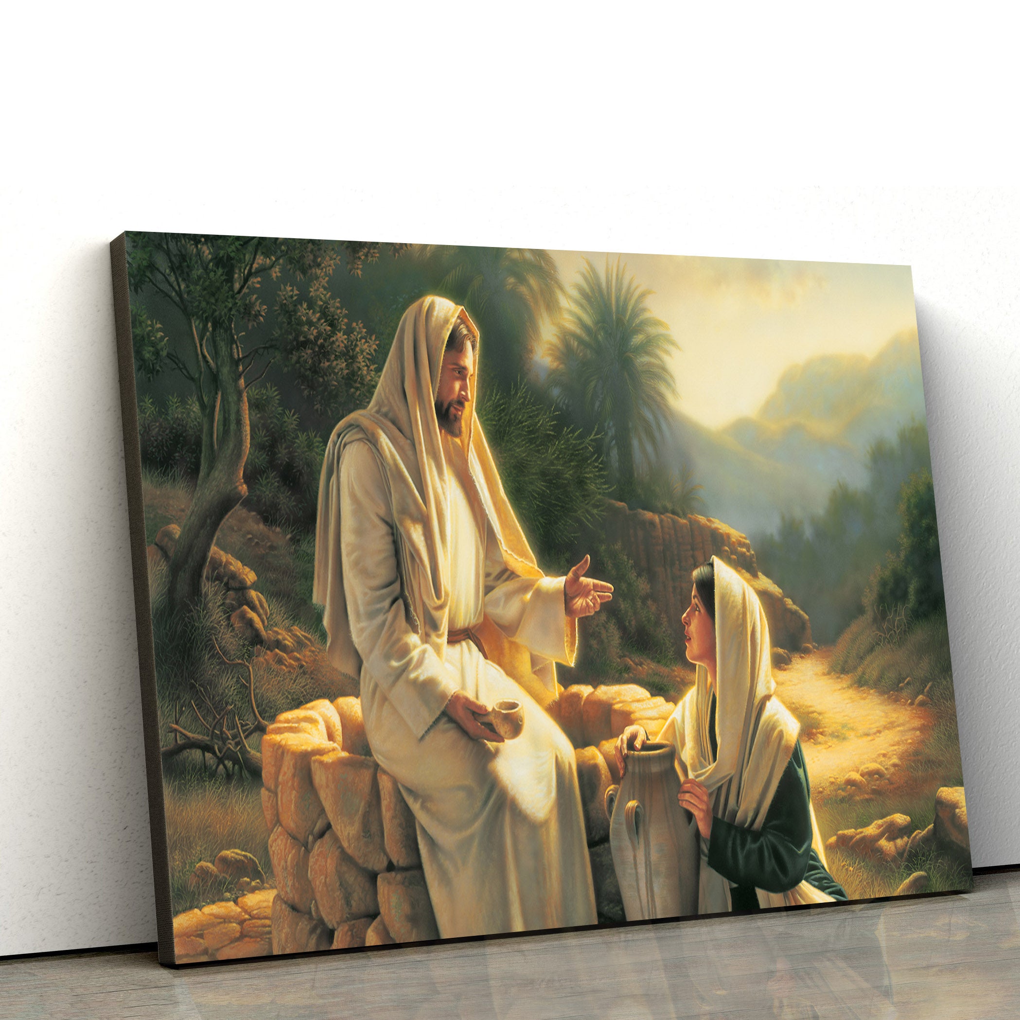 Jesus And The Samaritan Woman Canvas Pictures – Jesus Christ Canvas Art – Christian Wall Canvas