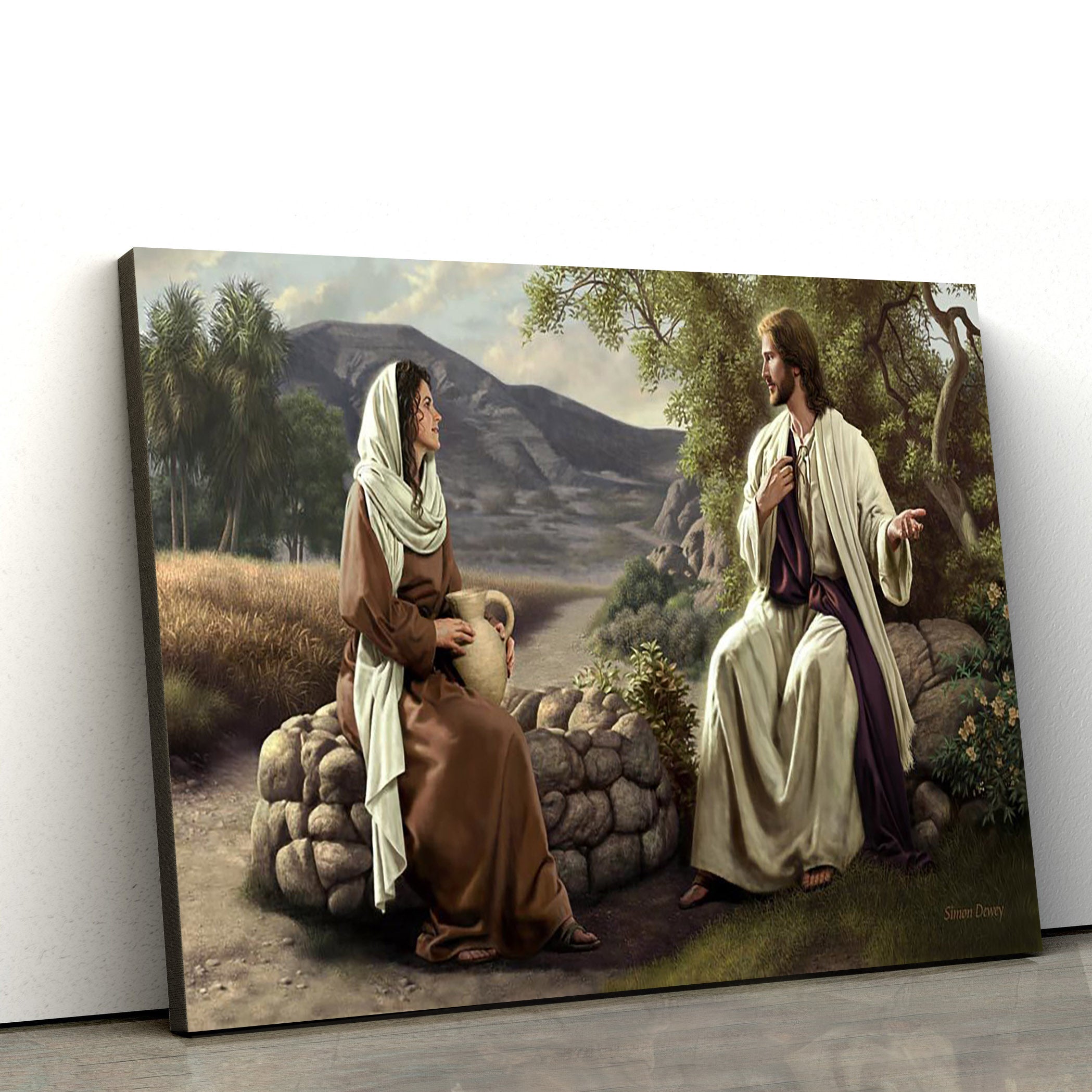 Jesus And The Samaritian Woman At The Well Canvas Pictures – Jesus Christ Canvas Art – Christian Wall Canvas