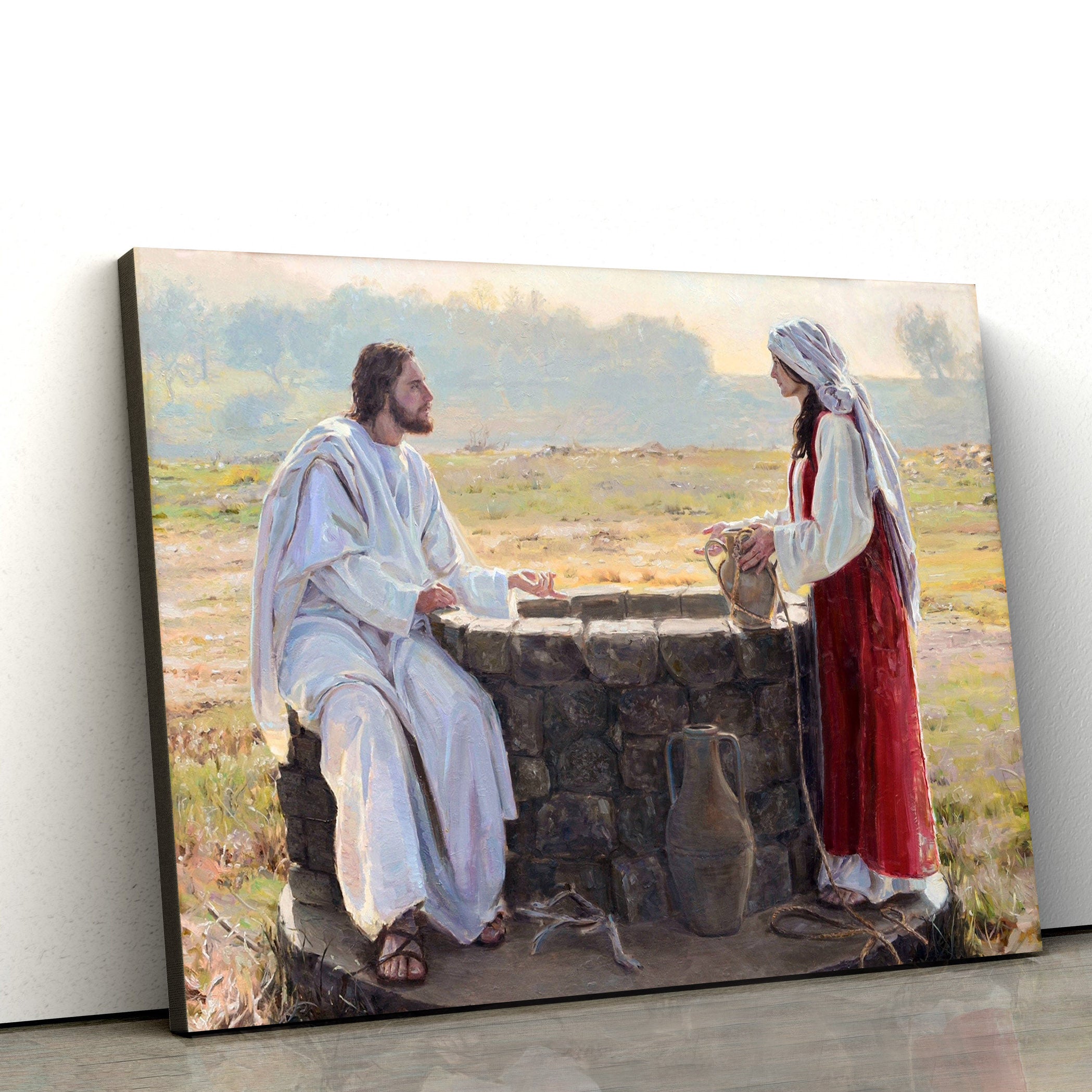 Jesus At The Well Canvas Pictures – Jesus Christ Canvas Art – Christian Wall Canvas