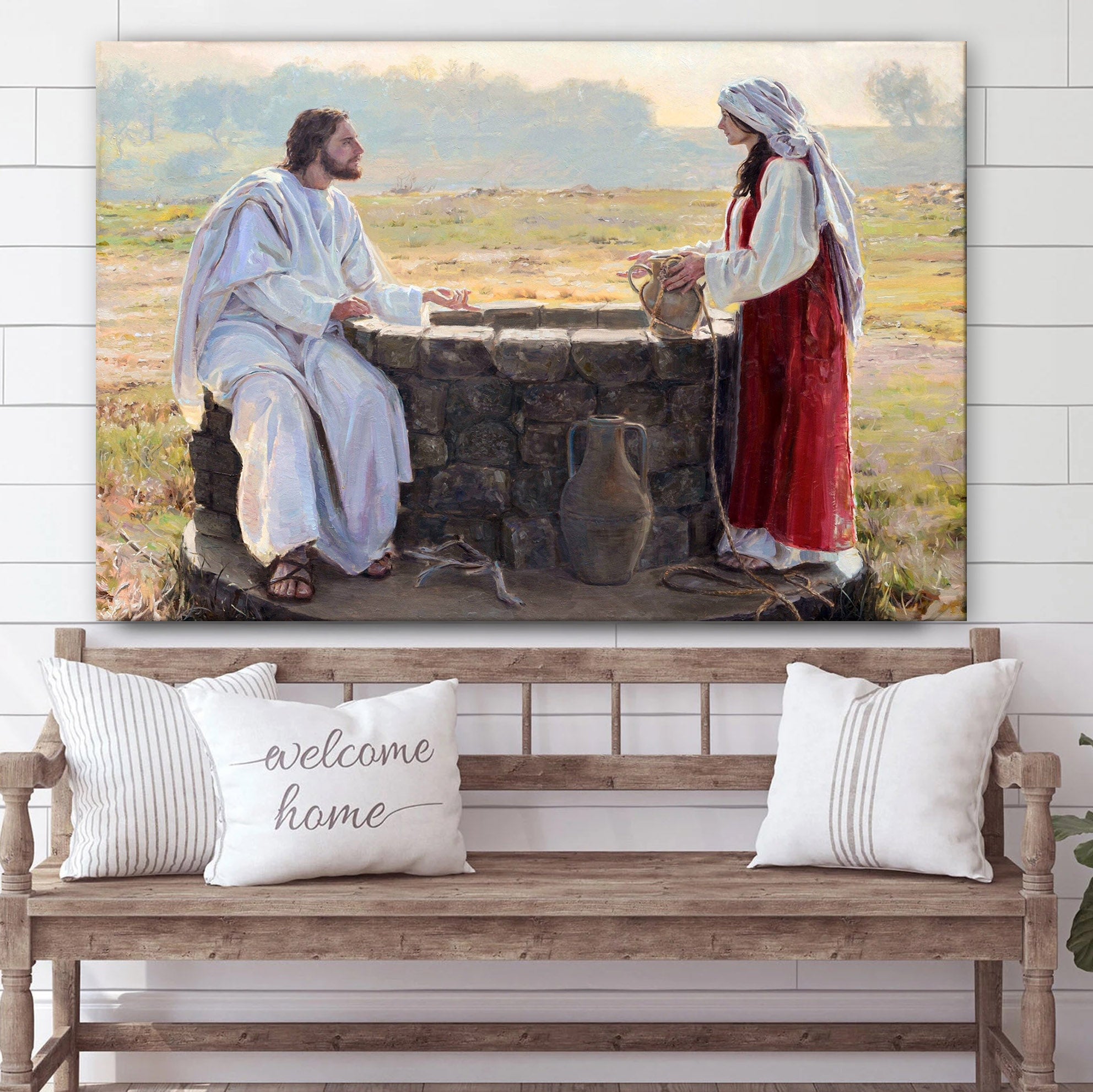 Jesus At The Well Canvas Pictures – Jesus Christ Canvas Art – Christian Wall Canvas