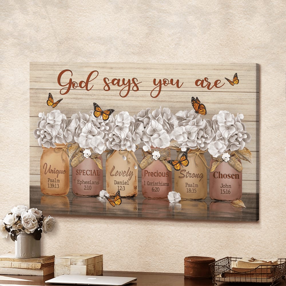 Jesus Beautiful Flower God Says You Are Canvas Wall Art – Christian Poster – Religious Wall Decor