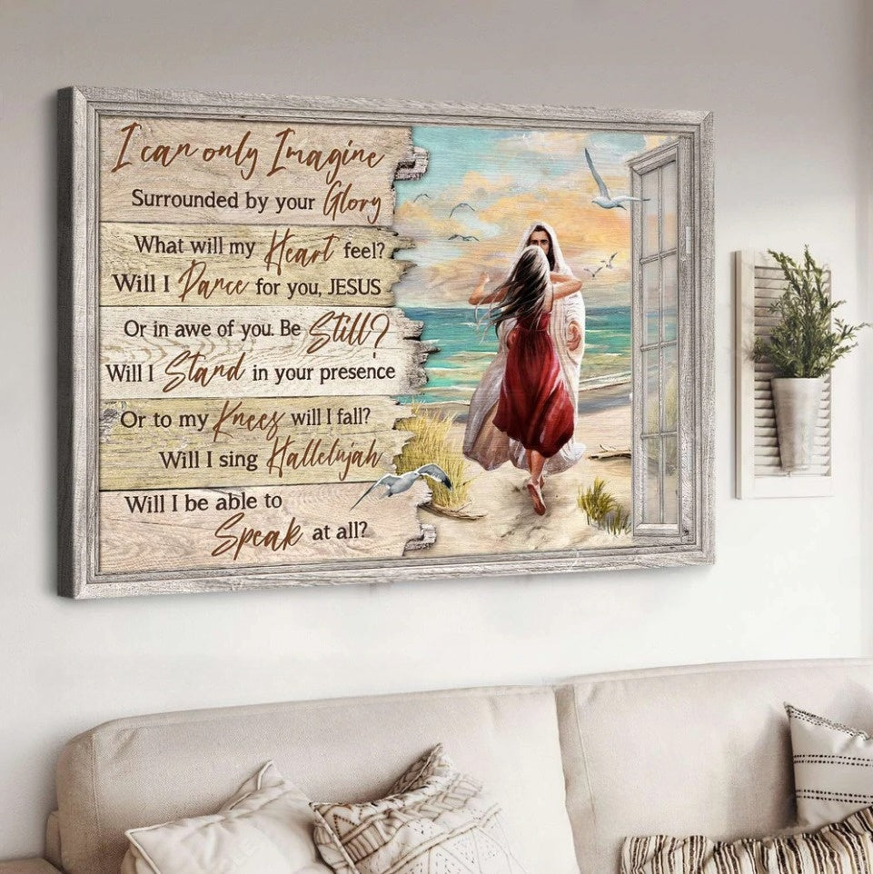 Jesus Beautiful Girl Beach Scene I Can Only Imagine Canvas Wall Art – Jesus Canvas Pictures – Christian Wall Posters