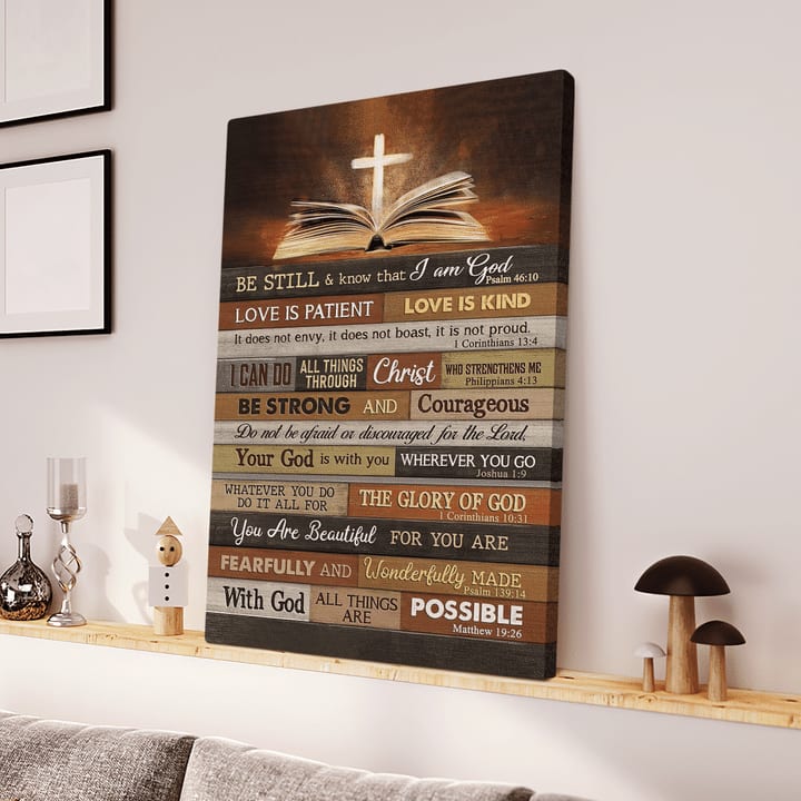 Jesus Bible With Cross Be Still And Know That I Am God Canvas Posters – Christian Wall Posters – Religious Wall Decor