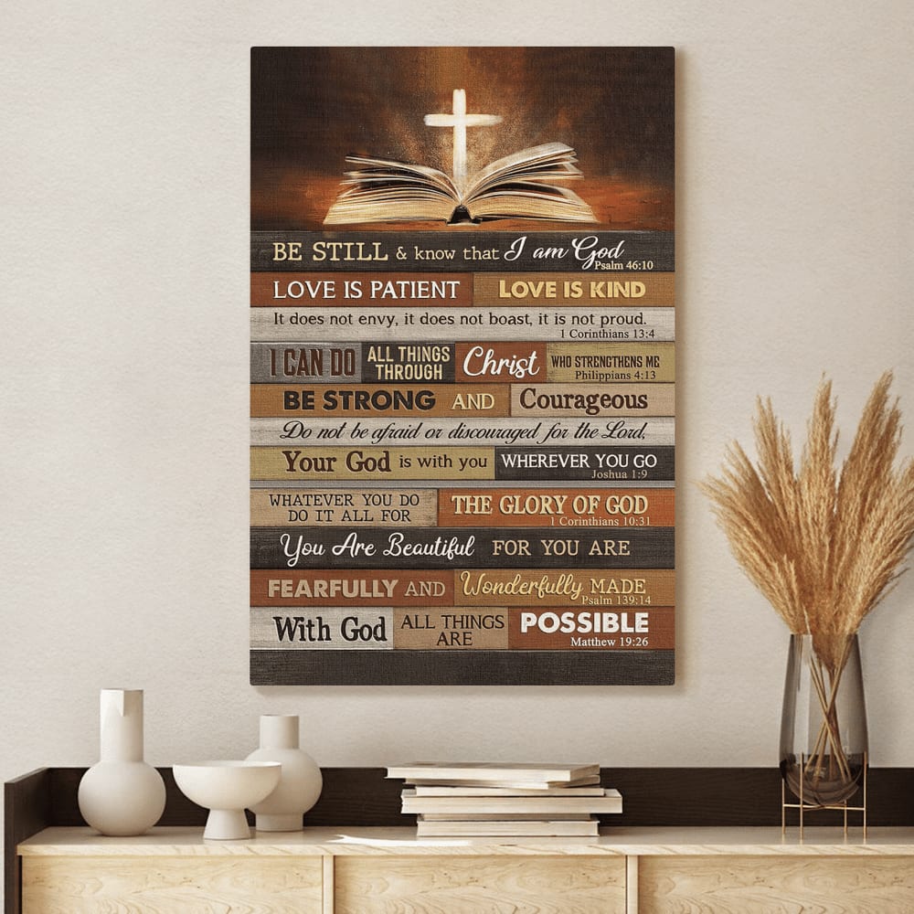 Jesus Bible With Cross Be Still And Know That I Am God Canvas Posters – Christian Wall Posters – Religious Wall Decor