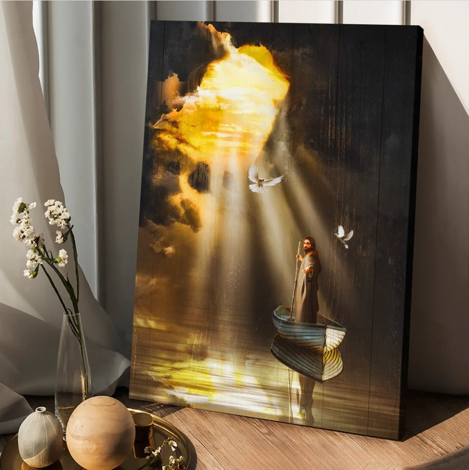 Jesus Boat Dove Light From Heaven Canvas Posters – Christian Wall Posters – Religious Wall Decor