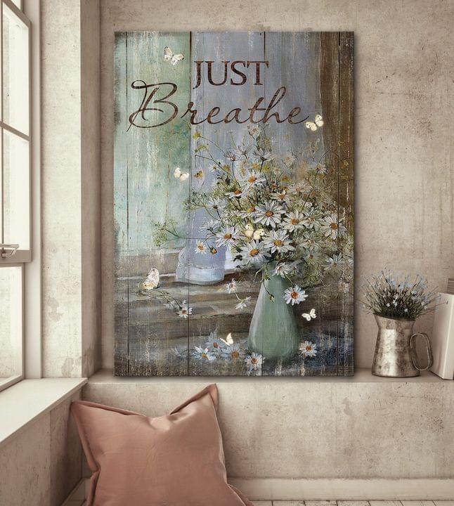 Jesus Butterfly And Daisy Flower Just Breathe Canvas Posters – Christian Wall Posters – Religious Wall Decor