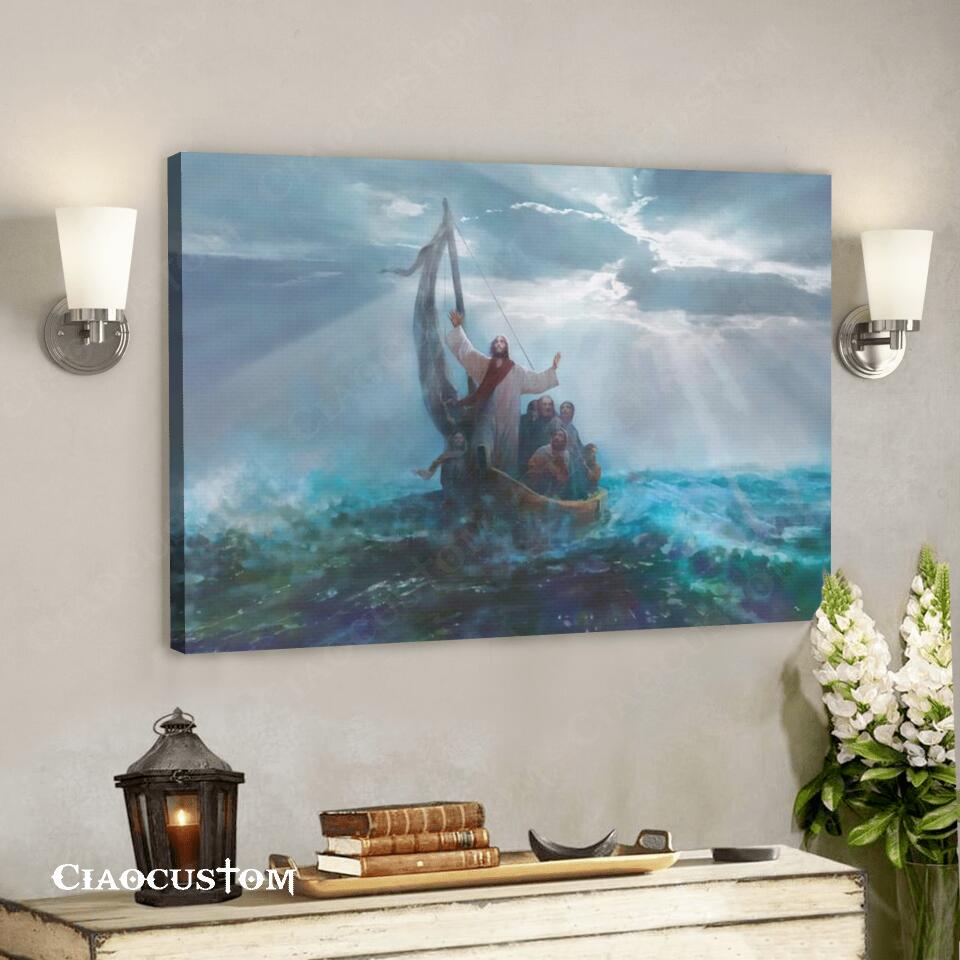 Jesus Calms the Storm Painting – Jesus Wall Pictures – Jesus Canvas Wall Art – Christian Gifts