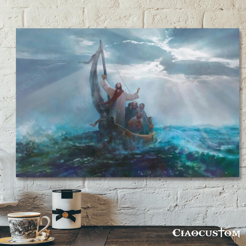 Jesus Calms the Storm Painting – Jesus Wall Pictures – Jesus Canvas Wall Art – Christian Gifts