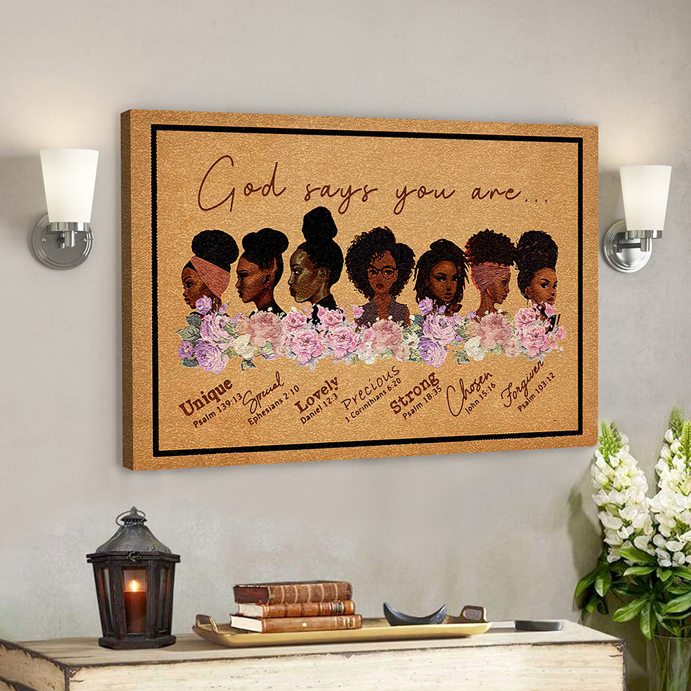 Jesus Canvas Art – Bible Verse Canvas- God Says You Are Unique Special Lovely Precious Strong Chosen Forgiven Canvas Poster