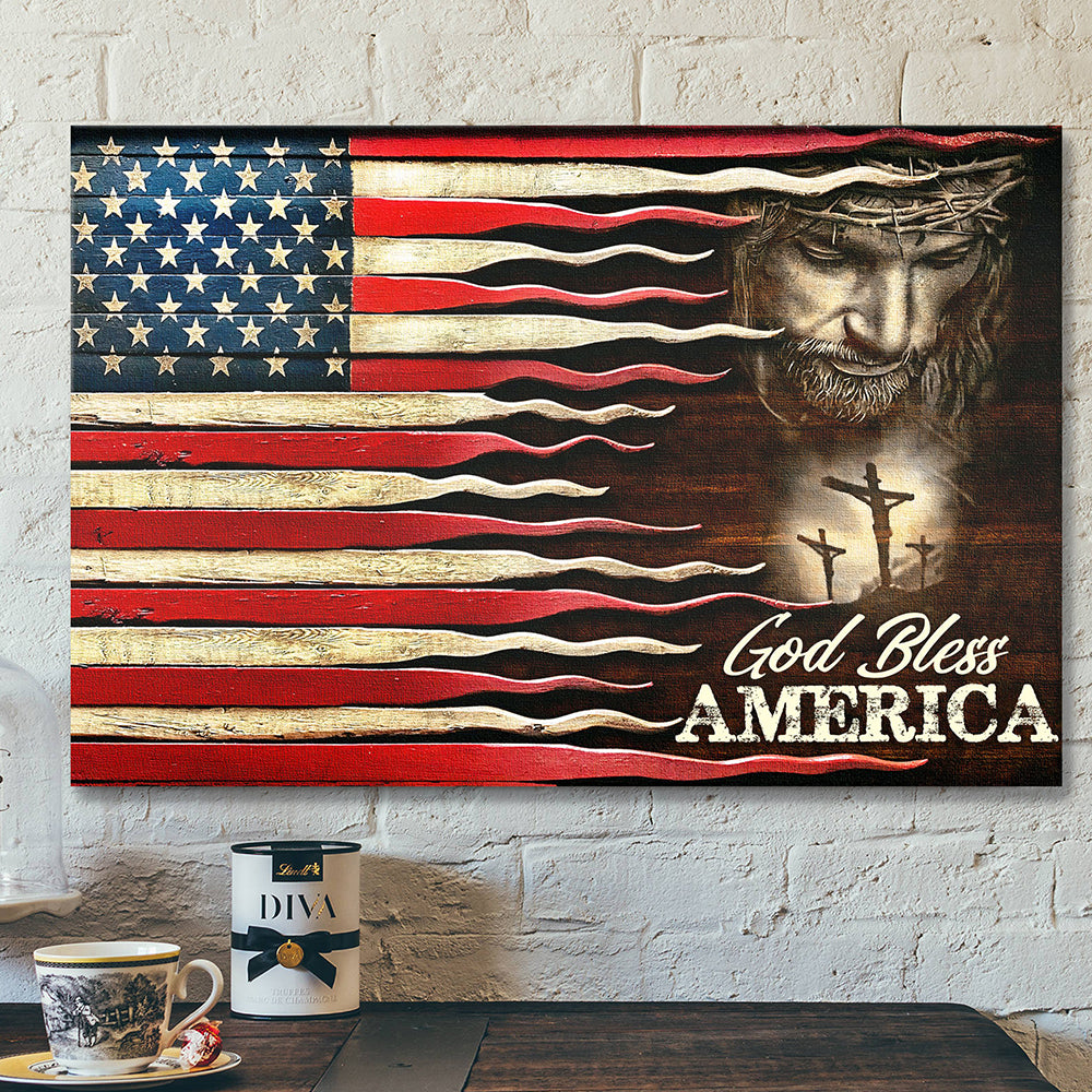 Jesus Canvas Art – Scripture Canvas Wall Art – Christian Canvas Art – God Bles America Canvas Poster