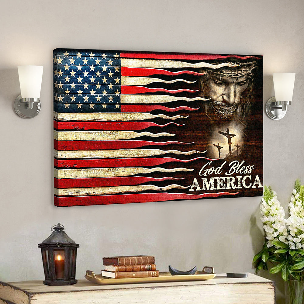 Jesus Canvas Art – Scripture Canvas Wall Art – Christian Canvas Art – God Bles America Canvas Poster