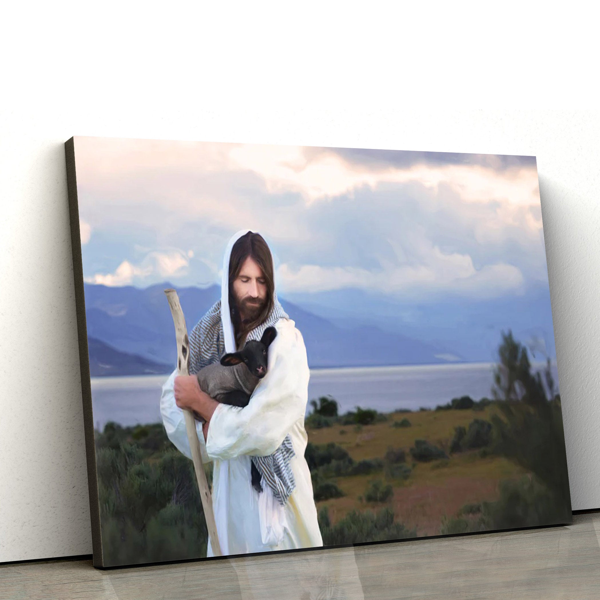 Jesus Carrying A Black Lamb Canvas Art – Jesus Christ Pictures – Jesus Wall Art – Christian Wall Decor