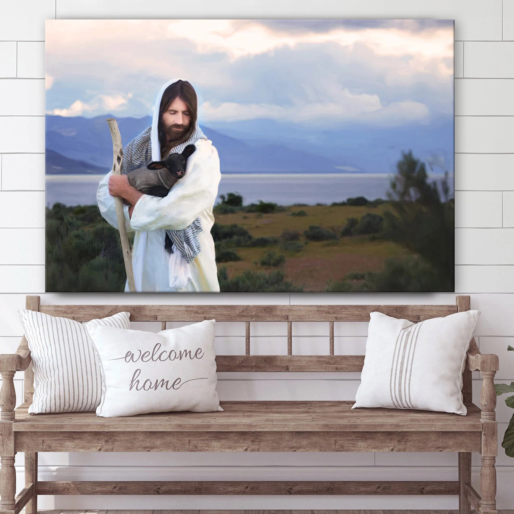 Jesus Carrying A Black Lamb Canvas Art – Jesus Christ Pictures – Jesus Wall Art – Christian Wall Decor