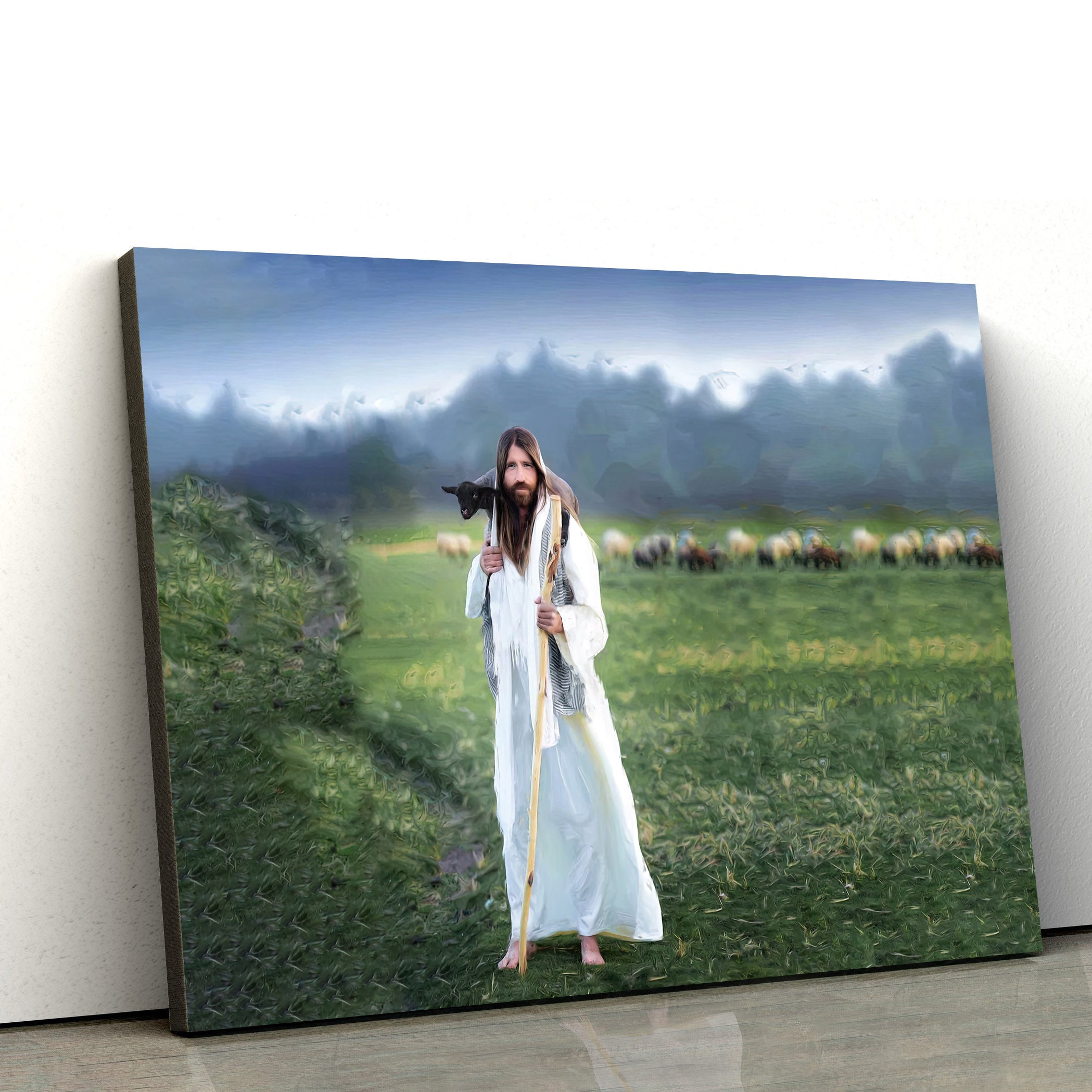 Jesus Carrying Lamb Canvas Art – Jesus Christ Pictures – Jesus Wall Art – Christian Wall Decor