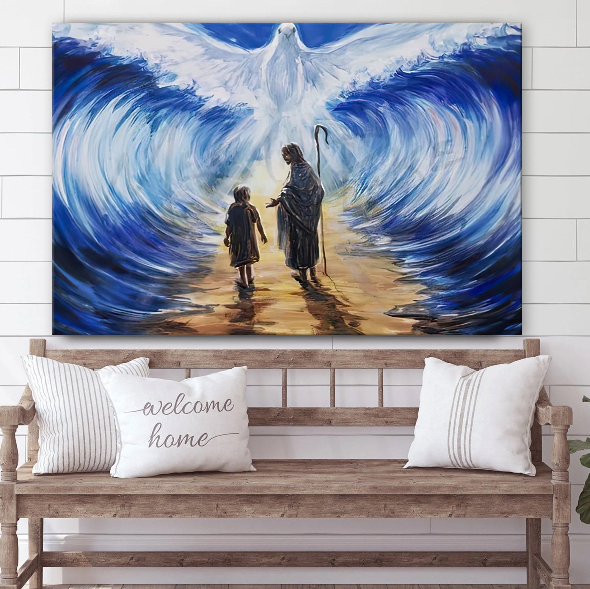 Jesus, Child & White Dove Canvas Poster – Parting Waters – Christian Wall Art