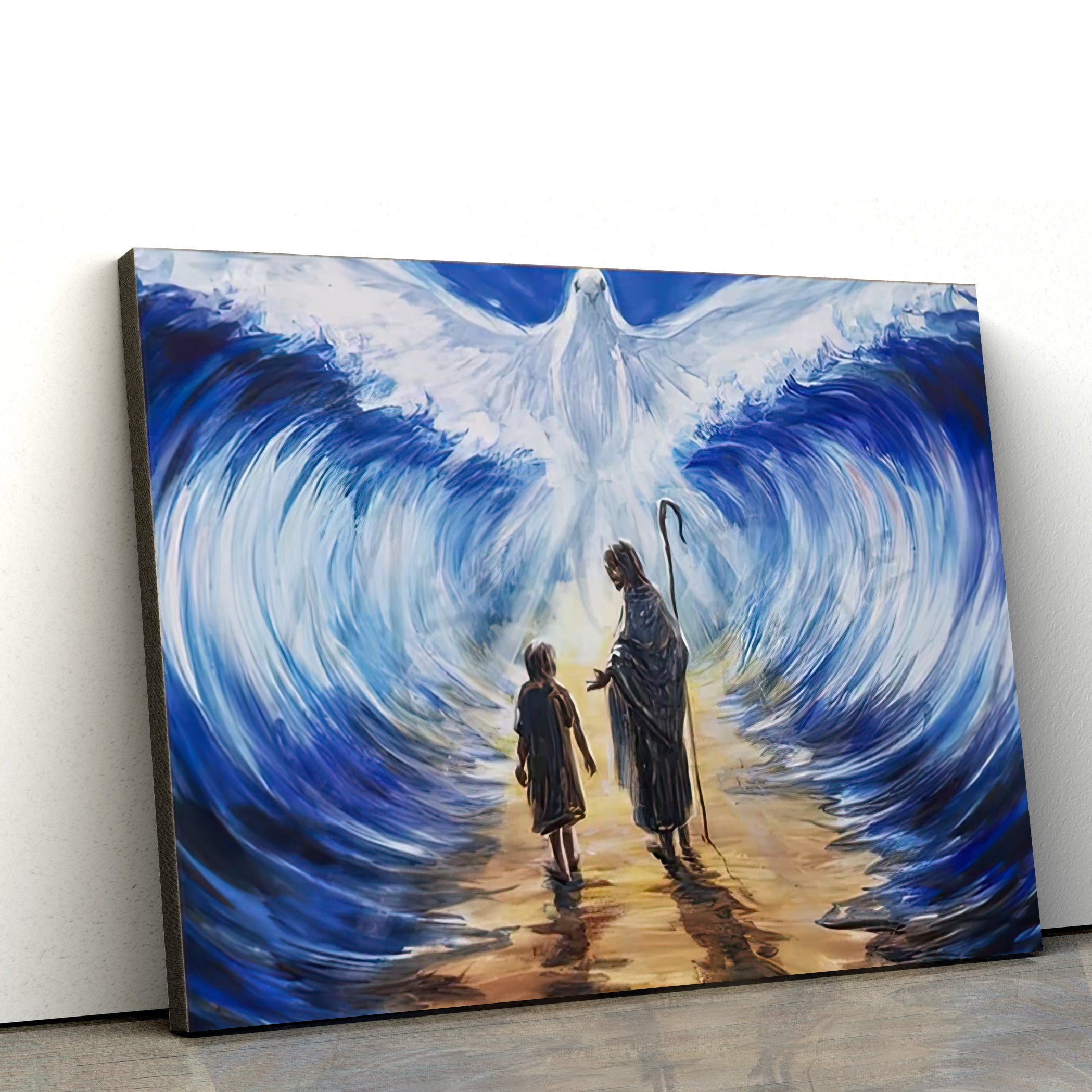 Jesus, Child & White Dove Canvas Poster – Parting Waters – Christian Wall Art