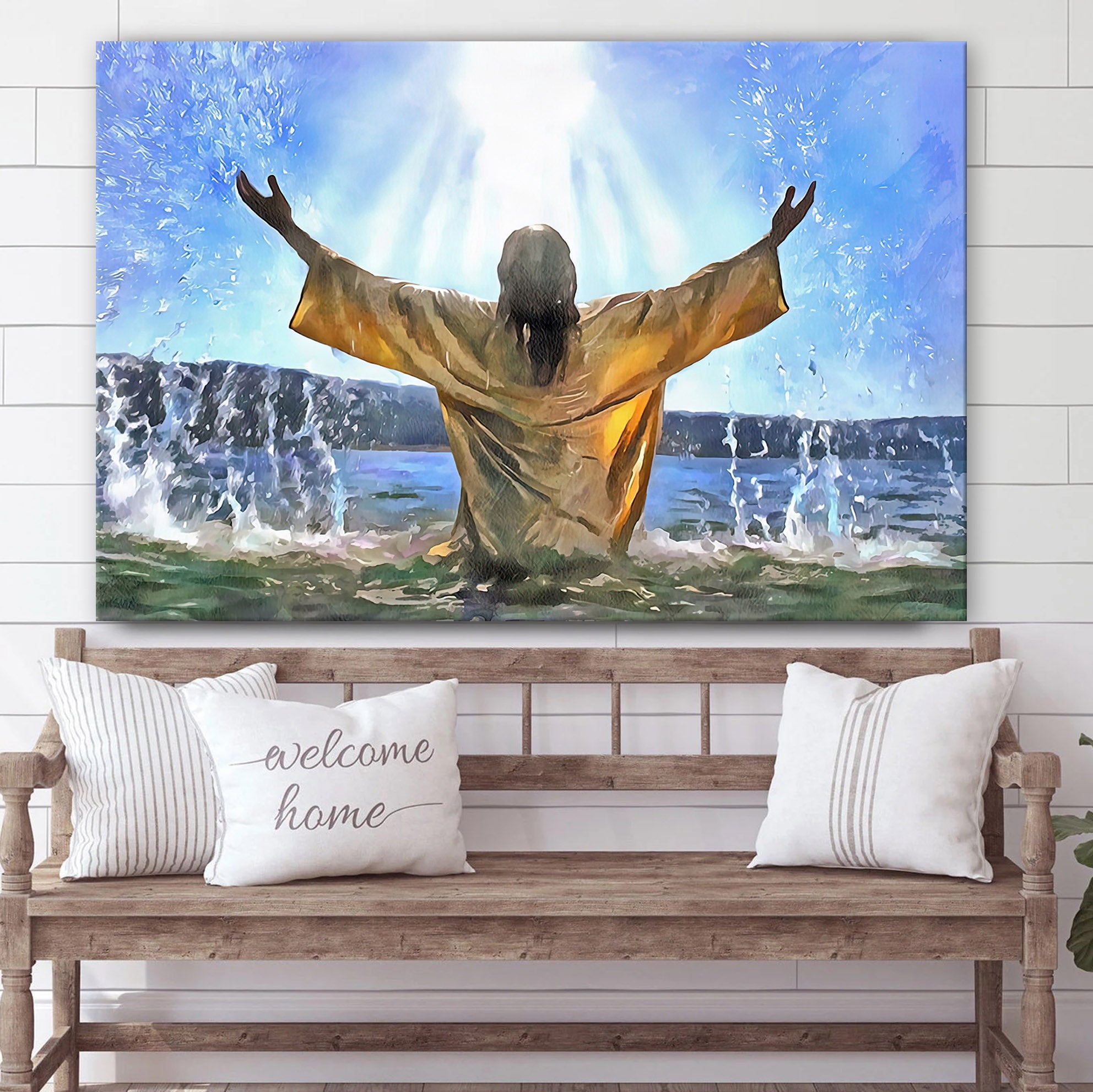 Jesus Christ Baptism Painting Canvas Wall Art – Jesus Portrait Picture – Religious Gift – Christian Wall Art Decor