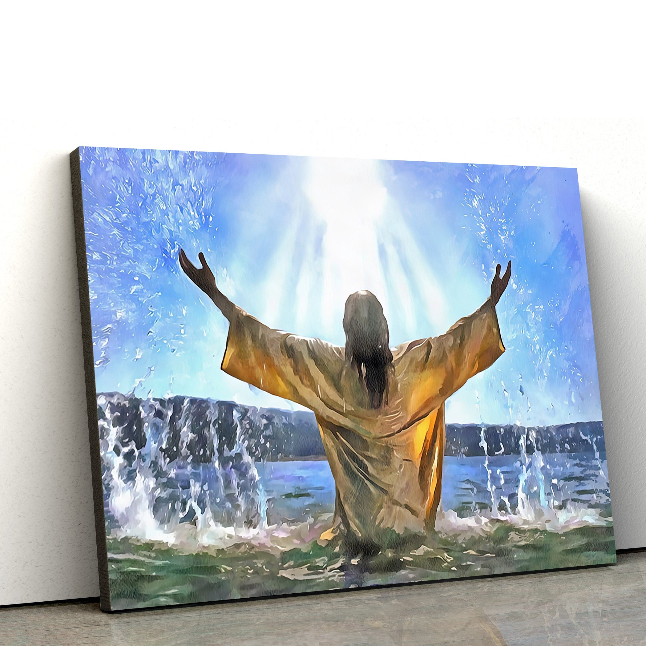 Jesus Christ Baptism Painting Canvas Wall Art – Jesus Portrait Picture – Religious Gift – Christian Wall Art Decor