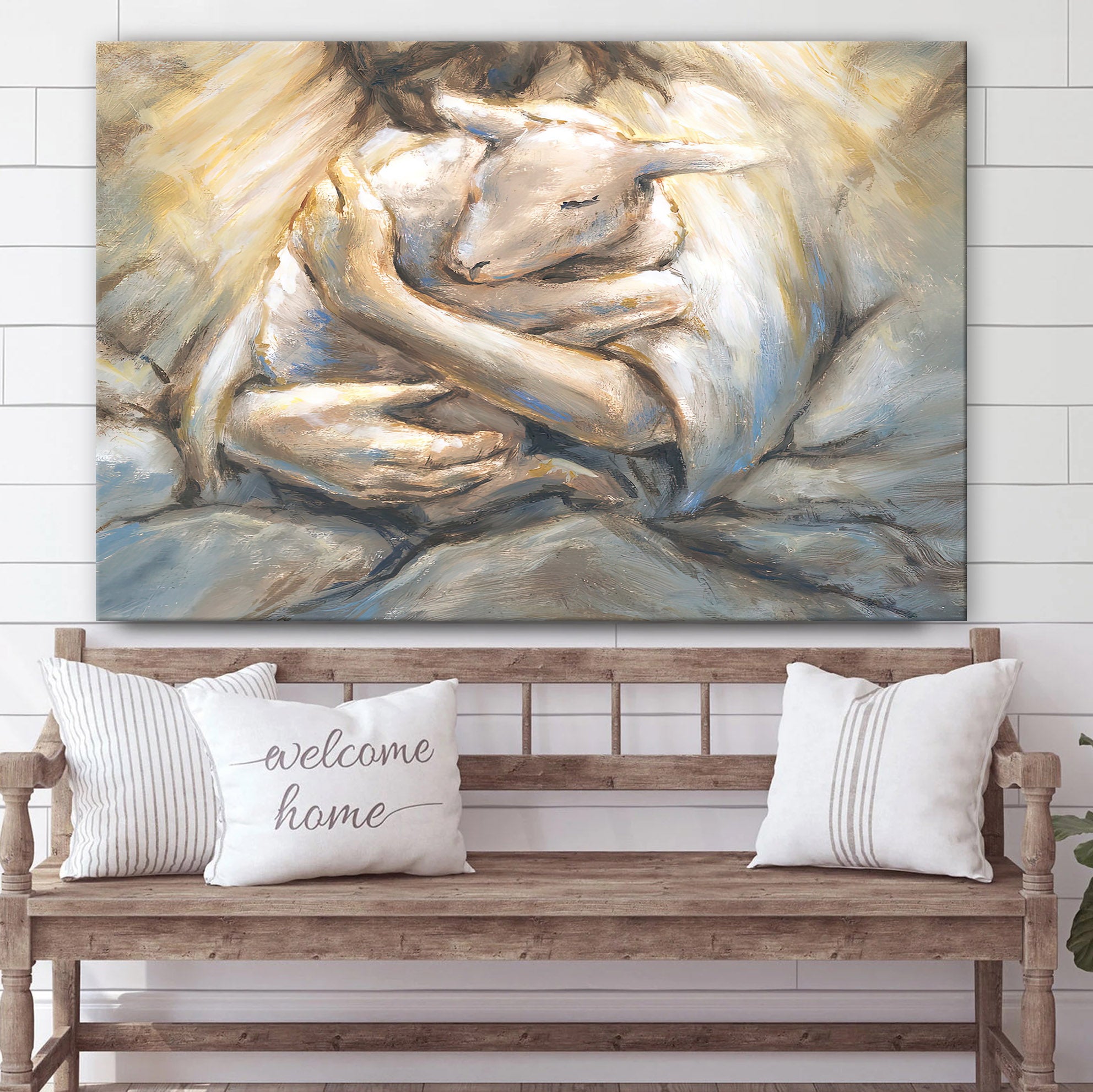 Jesus Christ Embracing Lamb In Rocks Canvas Posters – Jesus Canvas Pictures – Christian Canvas Art