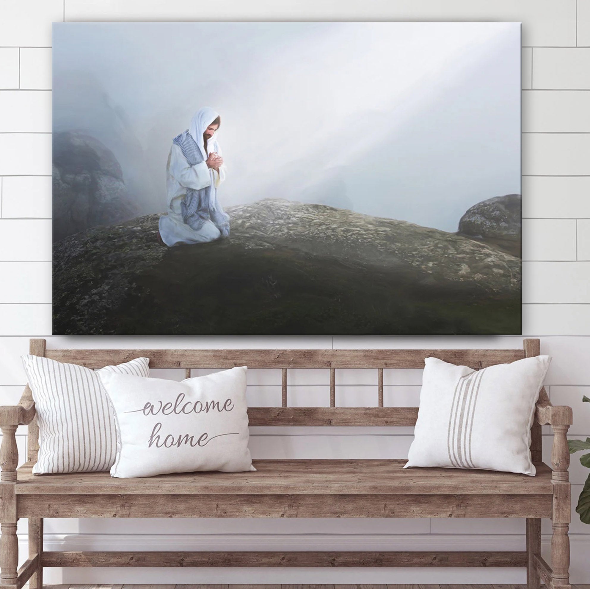 Jesus Christ Kneel Pray On Stone Canvas Art – Jesus Christ Pictures – Jesus Wall Art – Christian Wall Decor