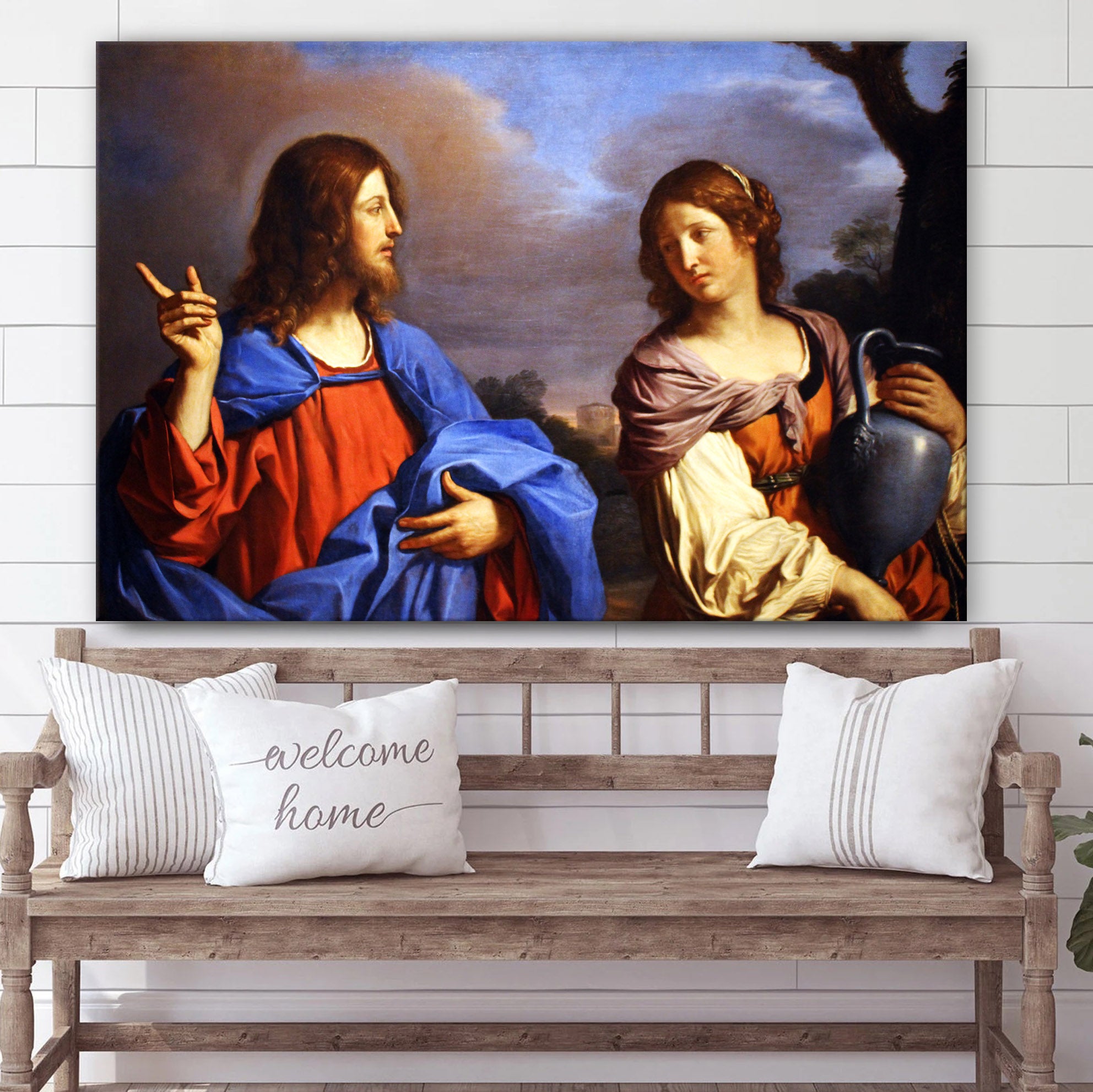 Jesus Christ With A Samarian Woman Canvas Pictures – Jesus Christ Canvas Art – Christian Wall Canvas