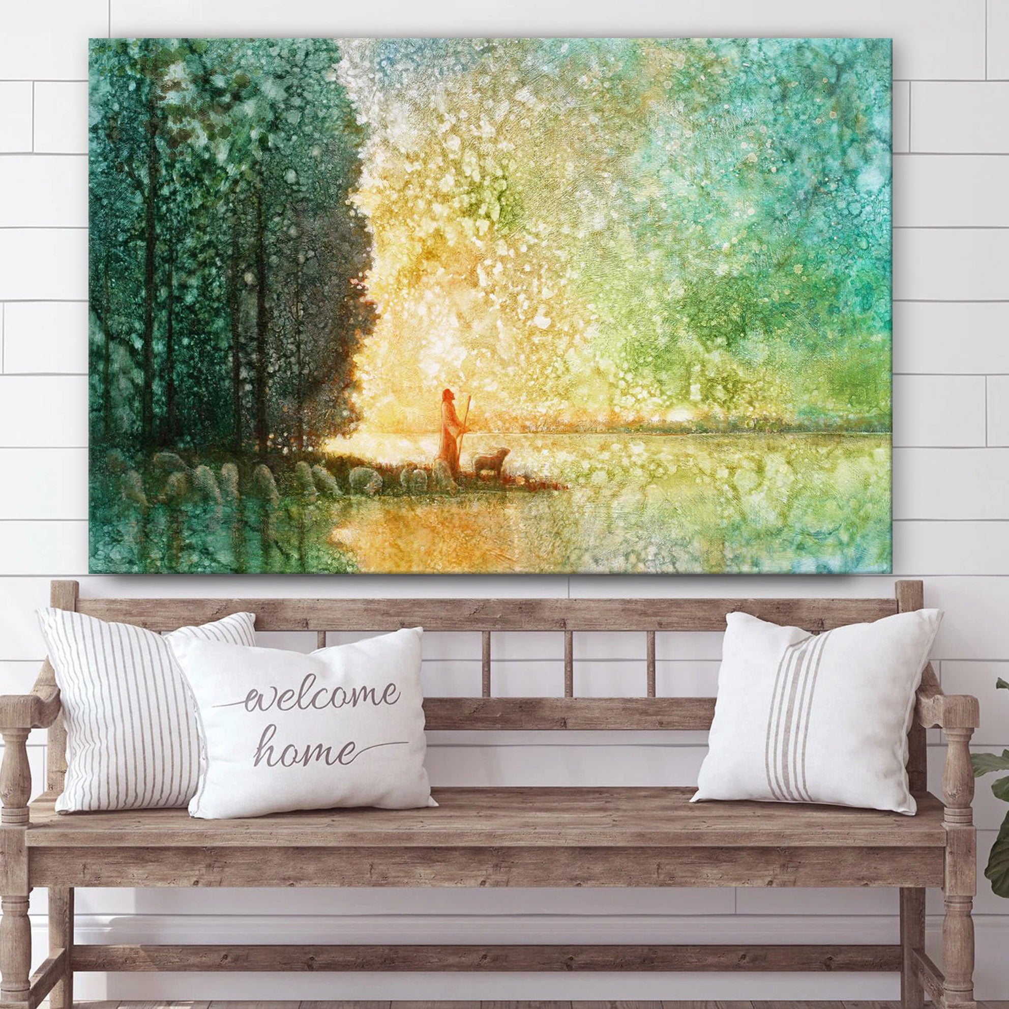 Jesus Christ With Sheep At A Lake Shore Canvas Posters – Jesus Canvas Pictures – Christian Canvas Art