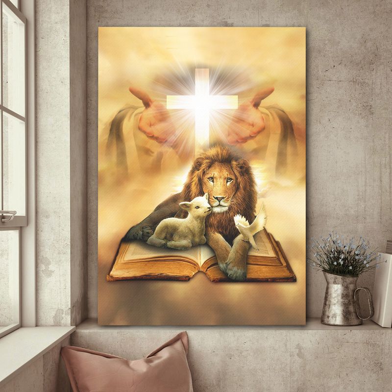 Jesus Cross Lion Of Judah Lamb Of God Dove Of Peace Canvas Posters – Christian Wall Posters – Religious Wall Decor