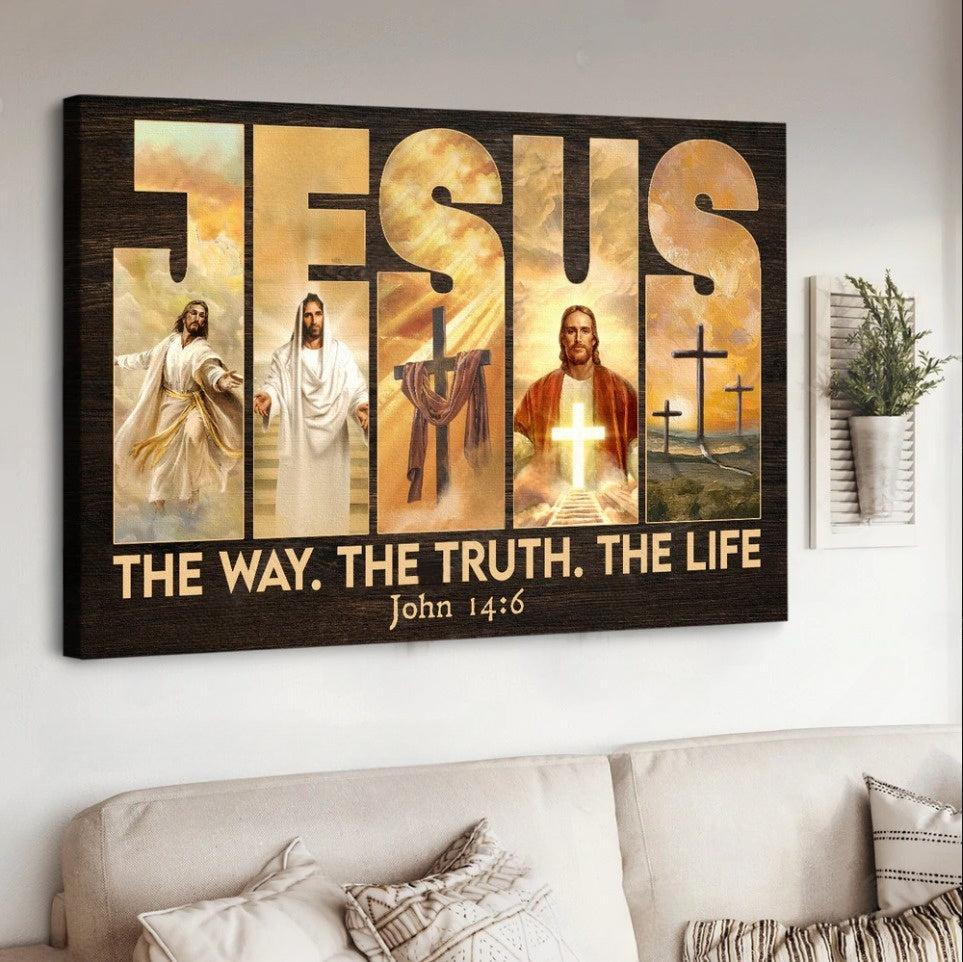 Jesus Cross The Way The Truth The Life Canvas Wall Art – Jesus Canvas Pictures – Christian Wall Posters