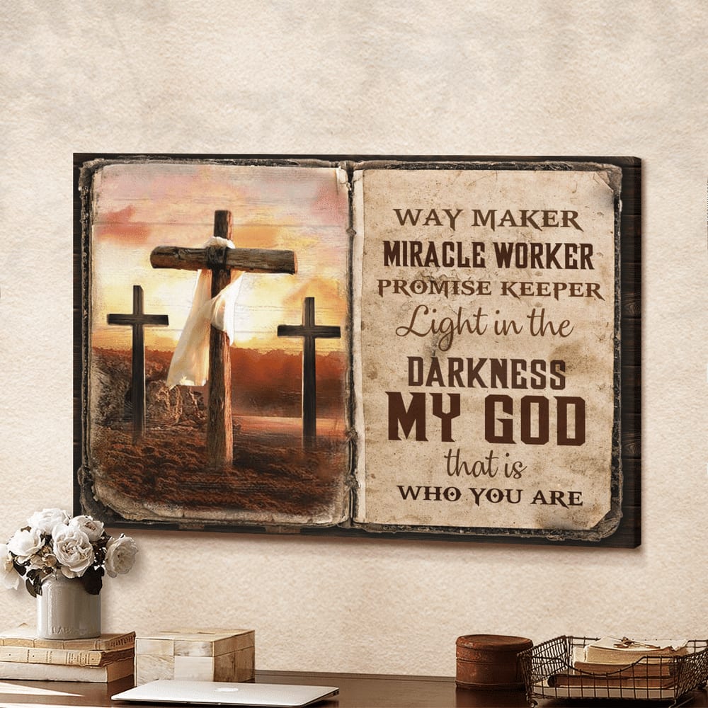 Jesus Cross Way Maker Miracle Worker Promise Keeper Canvas Wall Art – Jesus Canvas Pictures – Christian Wall Posters