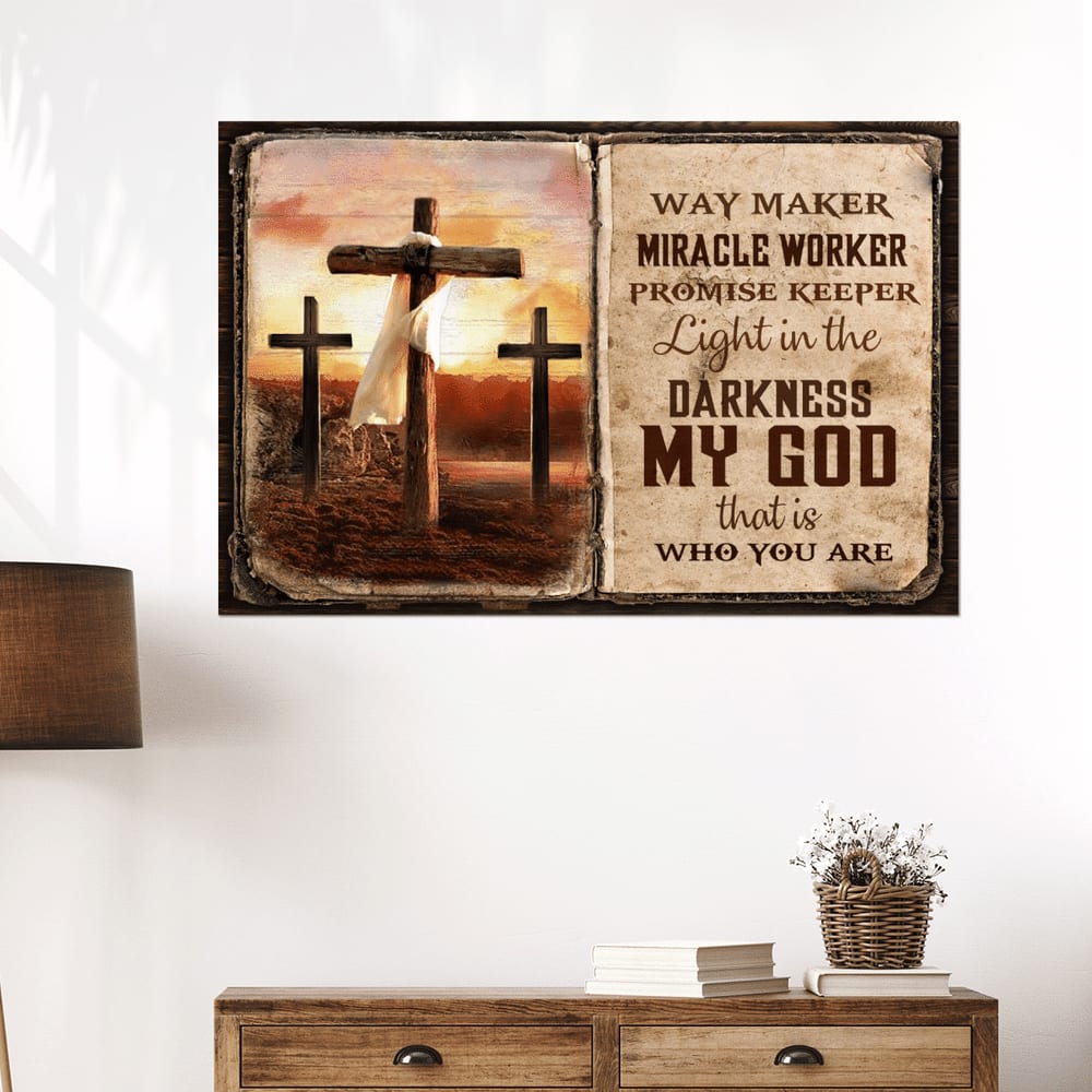 Jesus Cross Way Maker Miracle Worker Promise Keeper Canvas Wall Art – Jesus Canvas Pictures – Christian Wall Posters