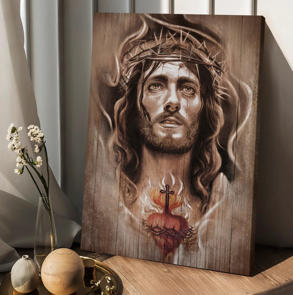 Jesus Crown Of Thorns Wooden Background Canvas Posters – Christian Wall Posters – Religious Wall Decor