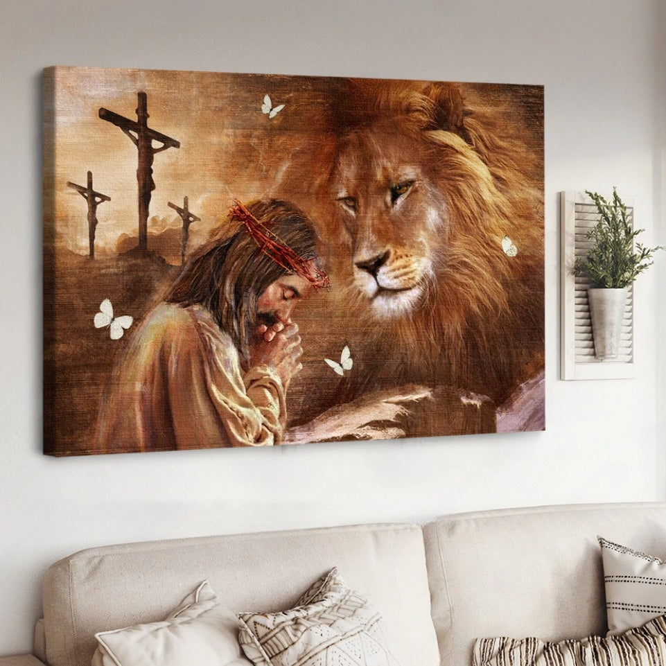 Jesus Drawing Lion King Pray For Healing Canvas Wall Art – Jesus Canvas Pictures – Christian Wall Posters