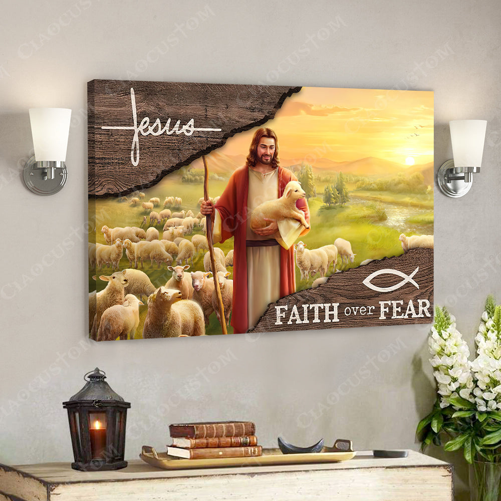 Jesus Faith Over Fear 11 – Jesus Christ Poster – Jesus Poster – Jesus Canvas Wall Art – Bible Verse Canvas Wall Art – Scripture Canvas