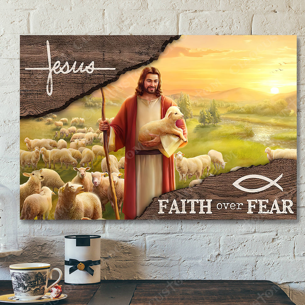 Jesus Faith Over Fear 11 – Jesus Christ Poster – Jesus Poster – Jesus Canvas Wall Art – Bible Verse Canvas Wall Art – Scripture Canvas