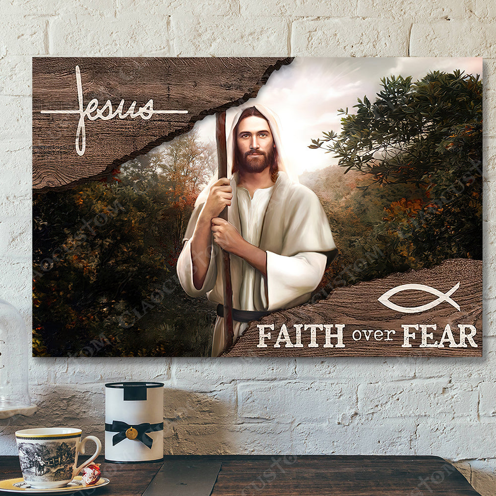 Jesus Faith Over Fear 12 – Jesus Christ Poster – Jesus Poster – Jesus Canvas Wall Art – Bible Verse Canvas Wall Art – Scripture Canvas