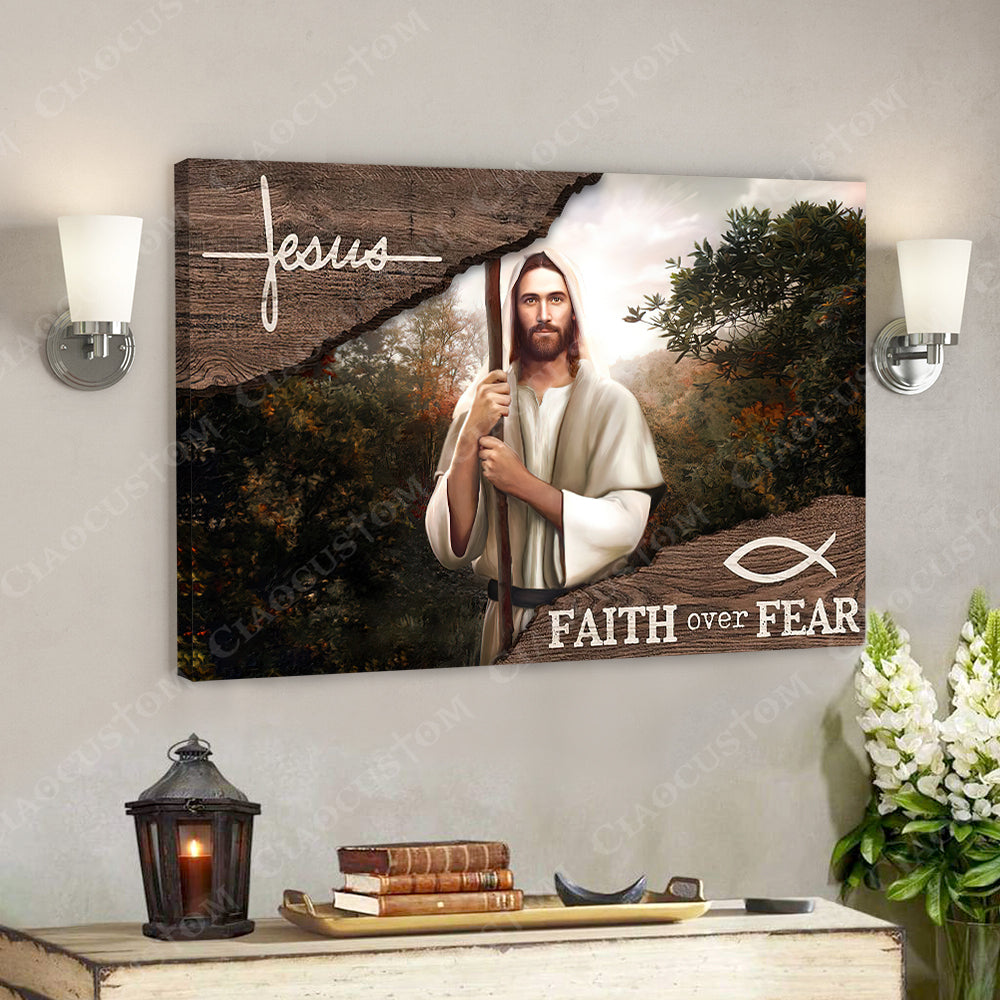 Jesus Faith Over Fear 12 – Jesus Christ Poster – Jesus Poster – Jesus Canvas Wall Art – Bible Verse Canvas Wall Art – Scripture Canvas