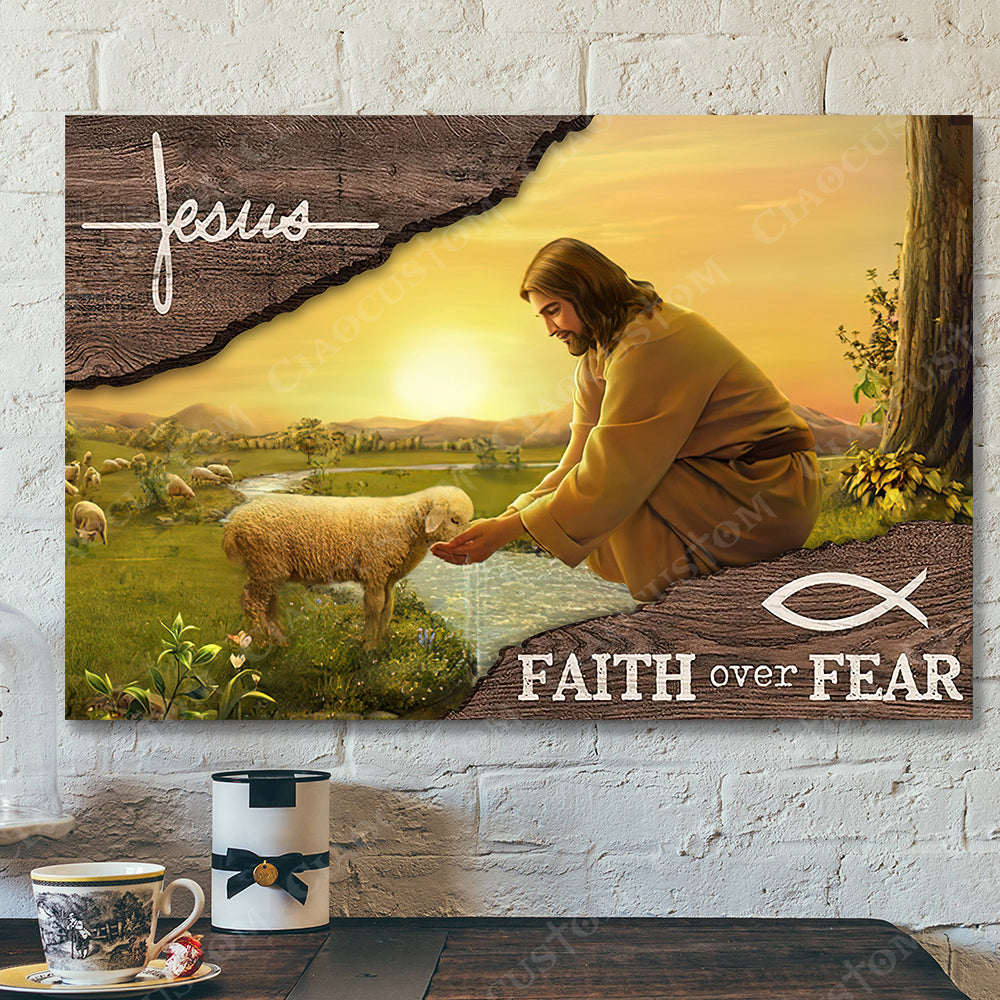 Jesus Faith Over Fear 2 – Jesus Christ Poster – Jesus Poster – Jesus Canvas Wall Art – Bible Verse Canvas Wall Art – Scripture Canvas