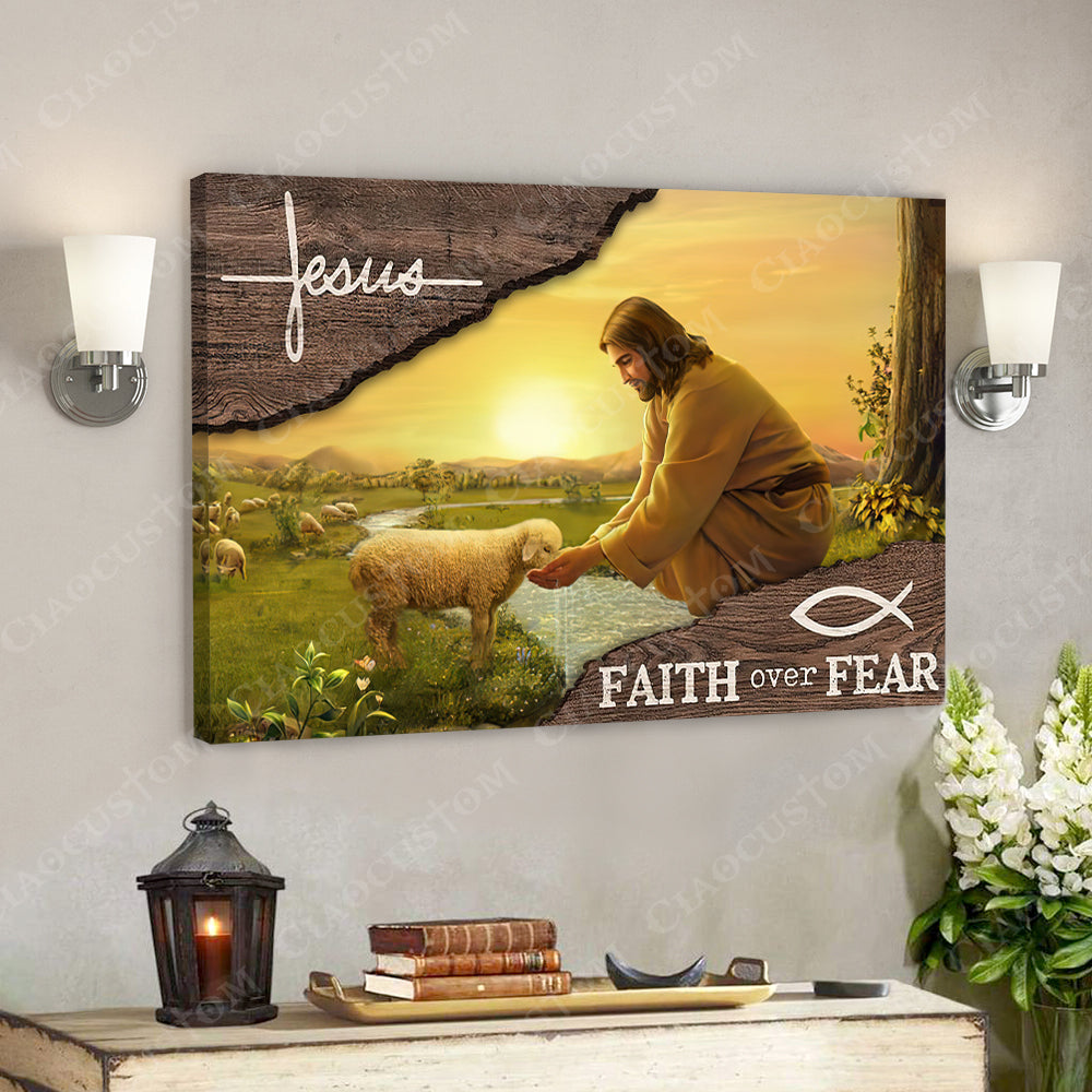 Jesus Faith Over Fear 2 – Jesus Christ Poster – Jesus Poster – Jesus Canvas Wall Art – Bible Verse Canvas Wall Art – Scripture Canvas