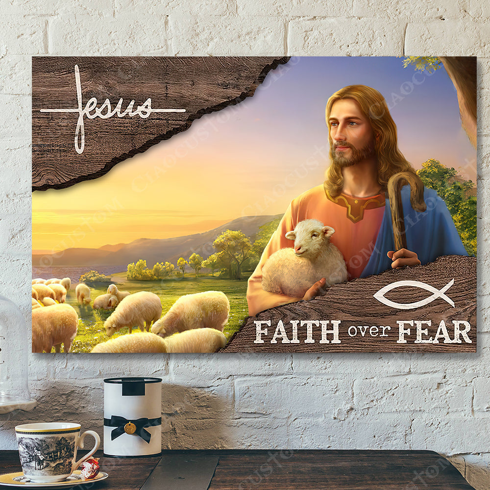 Jesus Faith Over Fear 5 – Jesus Christ Poster – Jesus Poster – Jesus Canvas Wall Art – Bible Verse Canvas Wall Art – Scripture Canvas