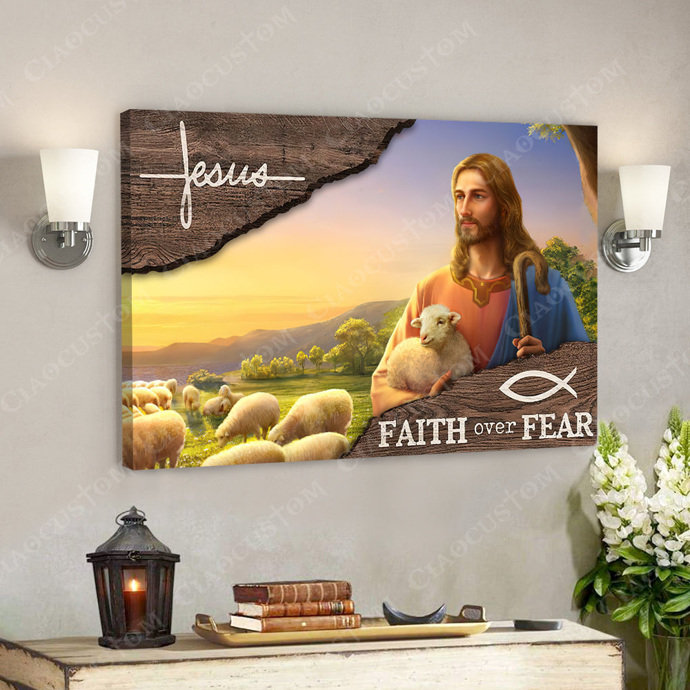 Jesus Faith Over Fear 5 – Jesus Christ Poster – Jesus Poster – Jesus Canvas Wall Art – Bible Verse Canvas Wall Art – Scripture Canvas