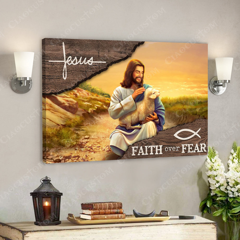 Jesus Faith Over Fear 9 – Jesus Christ Poster – Jesus Poster – Jesus Canvas Wall Art – Bible Verse Canvas Wall Art – Scripture Canvas