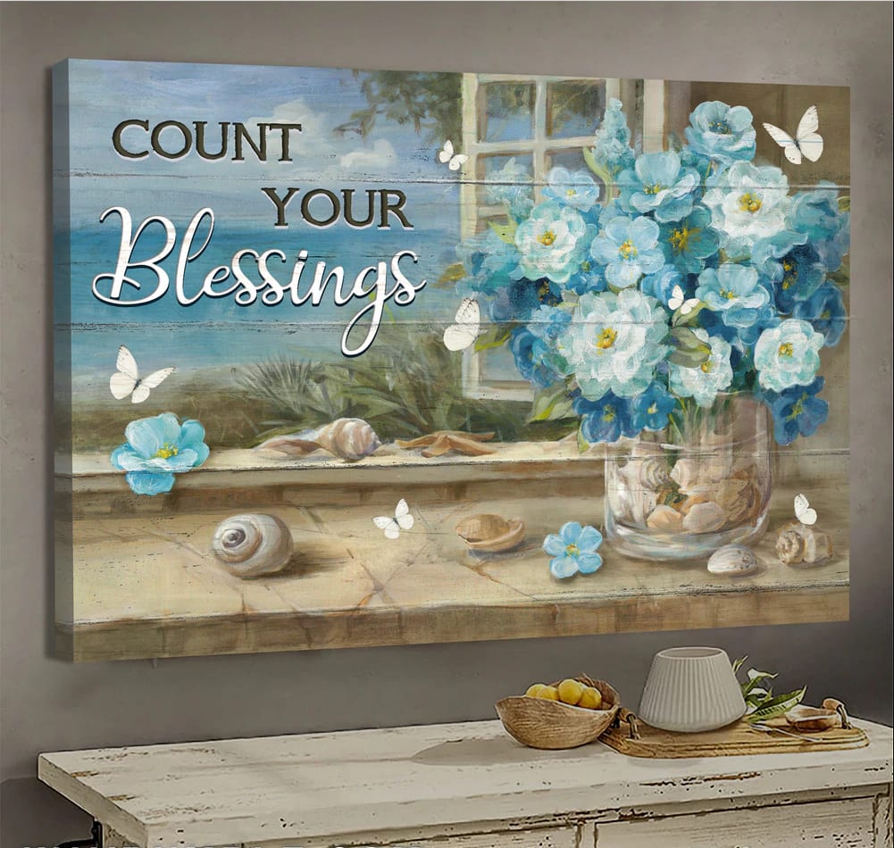 Jesus Flower Bouquet Count Your Blessings Canvas Wall Art – Christian Poster – Religious Wall Decor