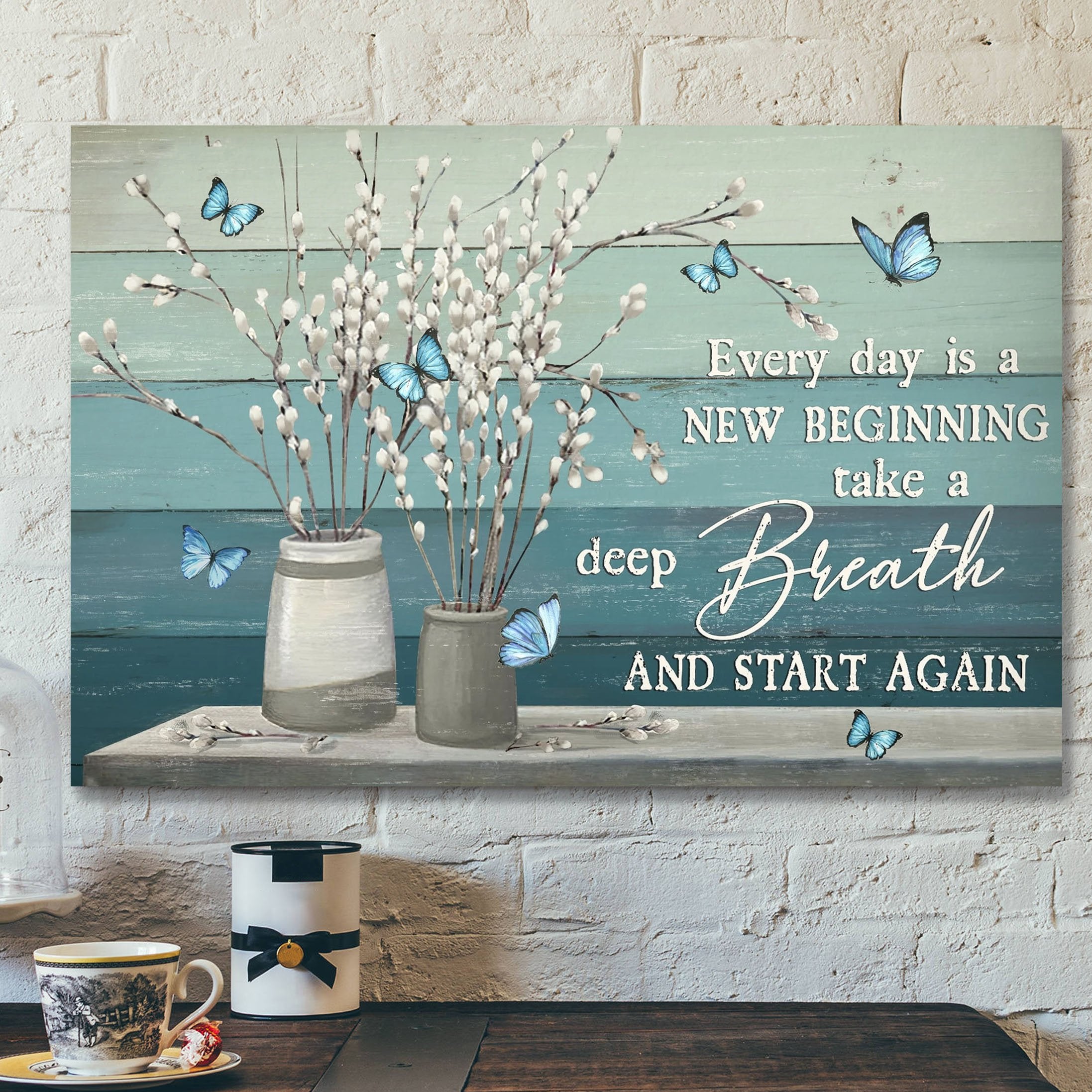 Jesus God Horizontal Canvas Prints – God Wall Art – Every Day Is A New Beginning – Blue Butterfly