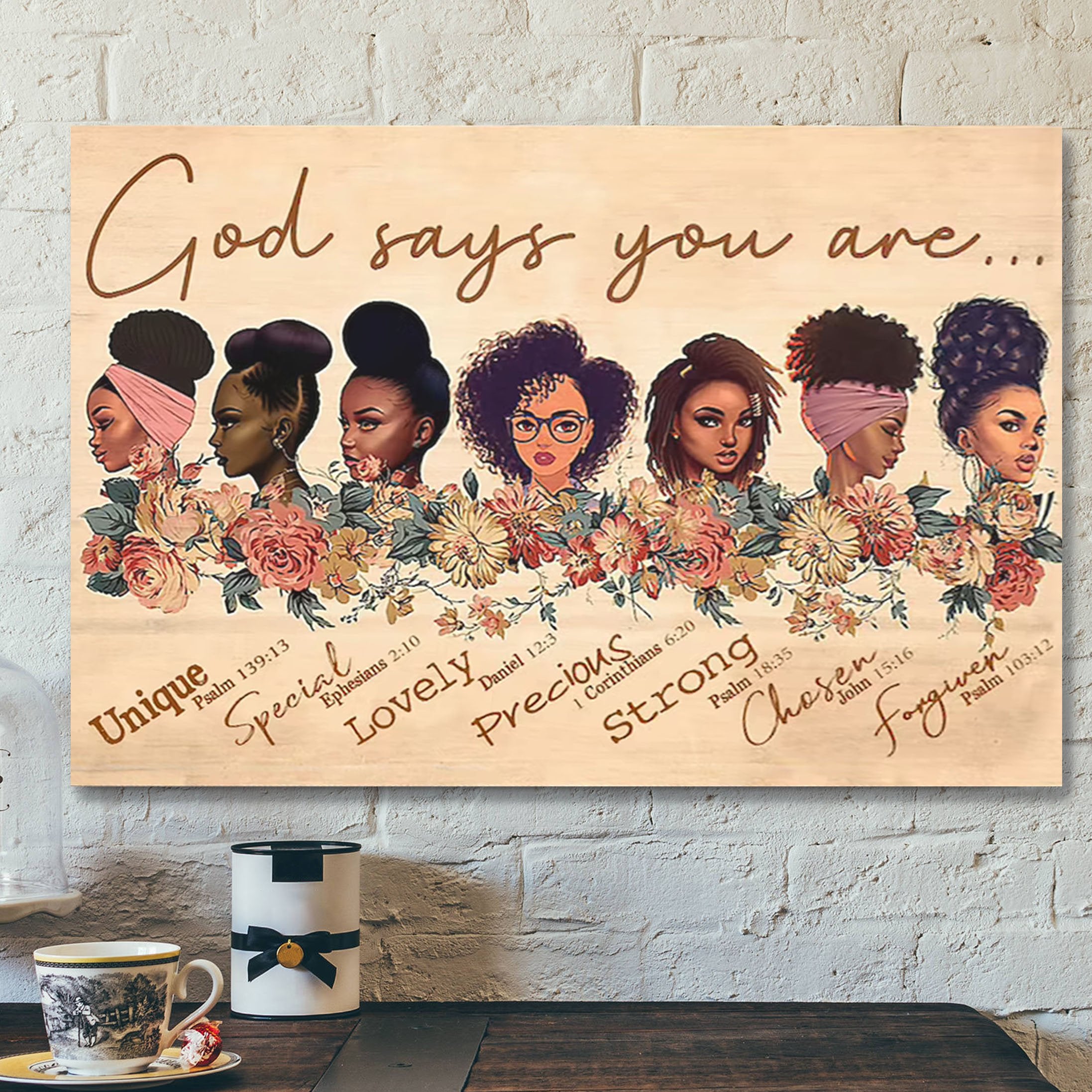 Jesus God Horizontal Canvas Prints – God Wall Art – God Says You Are – Black African Women Pride – Black Queens